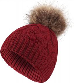 img 1 attached to Теплая зимняя вязаная шапка для маленьких мальчиков и девочек с плюшевым мячиком - мягкая эластичная шапочка с черепом