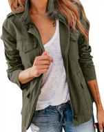 women's lightweight military utility anorak jacket with zip up and snap buttons logo