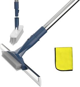 img 4 attached to 🧹 Versatile Floor Squeegee Scrubber with Grout Brush - 13.8” Broom for Floor, Glass, Garage, Window, Shower Floor Scrubber - Stainless Steel Handle up to 55'' - Efficient Cleaning Solution