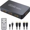 esynic 3x1 hdmi switcher: 4k@60hz hdmi switch with hdr support, 3 in 1 out for 3d, hd1080p, and hdcp 2.2. gold-plated, hdmi 2.0 splitter selector box with ir remote control set and 2 hdmi2.0 cables. logo