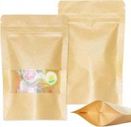 sumdirect kraft zip lock stand up food bags - упаковка из 50 штук с многоразовыми пакетами, выемкой и матовым окошком для безопасного хранения продуктов логотип
