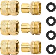 3 sets of styddi full flow brass quick release garden hose connector with male/female, solid brass full port outdoor water hose coupler, includes 4 hose washers logo