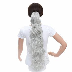 img 4 attached to 24-Inch Synthetic Messy Curls Claw Clip Ponytail Hair Extension For Women - Silver Gray Color With Drawstring And Jaw Clip For Easy Installation - SWACC