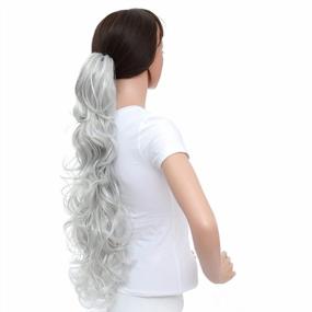 img 3 attached to 24-Inch Synthetic Messy Curls Claw Clip Ponytail Hair Extension For Women - Silver Gray Color With Drawstring And Jaw Clip For Easy Installation - SWACC