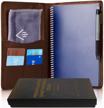 premium leather folio cover for rocketbook everlast & more – a5 size portfolio organizer with pen loop and multiple pockets in elegant brown logo