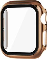 surace 44mm case compatible with apple watch case, overall protective cover tempered glass screen protector hard pc case replacement for apple watch series 6 series 5 series 4 44mm, dark gold logo