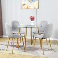 modern dining table set for small spaces - 5 piece set with rectangular table and 4 stylish fabric chairs for kitchen or dining room - round table with 4 light grey chairs logo