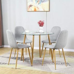 img 3 attached to Modern Dining Table Set For Small Spaces - 5 Piece Set With Rectangular Table And 4 Stylish Fabric Chairs For Kitchen Or Dining Room - Round Table With 4 Light Grey Chairs
