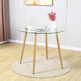 img 2 attached to Современный обеденный стол для небольших помещений - набор из 5 предметов с прямоугольным столом и 4 стильными тканевыми стульями для кухни или столовой - круглый стол с 4 светло-серыми стульями