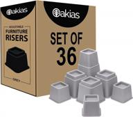 oakias bed risers grey – bulk pack of 36 sets – adjustable furniture risers from 3, 5 up to 8 inches – heavy duty (supports up to 1300 lbs.) logo