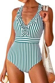 img 4 attached to CUPSHE Womens Stripe Ruffled Swimsuit Women's Clothing ~ Swimsuits & Cover Ups