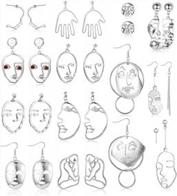 img 4 attached to Make A Statement With HANPABUM'S 13Pairs Of Platinum/Gold Plated Face Statement Earrings - Artistic And Edgy Fashion For Women!