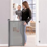 🔒 grey retractable baby gate for stairs & pets - 33" tall, expands to 55" wide - mesh safety gate for indoors, outdoors, hallways, and staircases logo