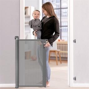 img 4 attached to 🔒 Grey Retractable Baby Gate for Stairs & Pets - 33" Tall, Expands to 55" Wide - Mesh Safety Gate for Indoors, Outdoors, Hallways, and Staircases