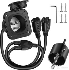 img 4 attached to 🔌 Waterproof Outdoor RV Travel Dual 18 Inch Extension Cord with AC Port Plug and Power Inlet Socket: 15 Amp, 125 Volt, Includes 2 Inch Bi-Metal Hole Saw Twist Drill Bit