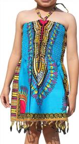 img 2 attached to RaanPahMuang Girls Летнее эластичное яркое платье Dashiki с лямкой на шее и африканскими кисточками