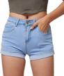 high-waist frayed denim jean shorts for women - vintage and retro style with ripped raw hem logo