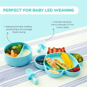 img 3 attached to Grabease 4-Piece Stay-Put Table Set For Babies & Toddlers 6 Months & Up: Silicone Section Plate & Divided Bowl With Suction Bottoms Plus Self-Feeding Spoon & Fork; BPA-Free, Dishwasher Safe (Teal)
