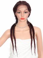 burgundy red & black double dutch braids lace front wig: kalyss 26 hand-braided synthetic cornrow braids with swiss soft lace & baby hair - lightweight twist braided wig for women logo