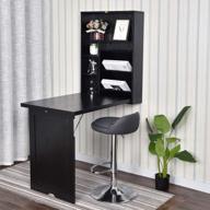 black wall-mounted convertible desk with ample storage, foldable home office computer and writing desk for versatile use logo