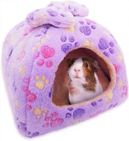 img 4 attached to HOMEYA Small Animal Pet Bed, Sleeping House Habitat Nest For Guinea Pig Hamster Hedgehog Rat Chinchilla Hideout Bedding Snuggle Sack Cuddle Cup Cage Accessories With Washable Mat- XL(Purple)