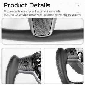 img 1 attached to Tesplus Tesla Yoke Steering Wheel For Model 3/Y-2017-2022 Personalized Real Carbon Fiber Leather Model Y Steering Wheel Tesla Yoke Steering Wheel-(Black Normal-Matte-With Heating)-FBA