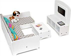 img 2 attached to 🛋️ 18 Inch Doll Furniture - Playtime by Eimmie Couch for Doll House with Living Room Accessories, TV & Pets - Wood Set - Fits American, Generation, My Life & Similar Brand 14-18in Girl Dolls - Girls Toys