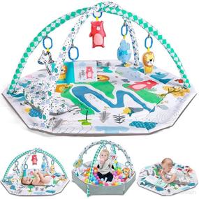 img 4 attached to 👶 Bellababy 4-in-1 Tummy Time Mat: Baby Gym, Play Mat, Ball Pit with High Contrast Toys, Self-Discovery Mirror, and Tummy Time Pillow for Enhanced Sensory and Motor Skill Development