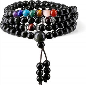 img 4 attached to 7 Chakra Stone Japa Mala Wrap Bracelet Necklace - COAI 108