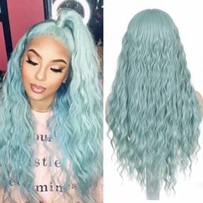 img 4 attached to Stunning Fuhsi Long Curly Wavy Green Hair Wig For Women - Colorful Lace Front Wig, Breathable And Ideal For Daily Wear, Parties Or Cosplay - Opal Green Shade, 22 Inches In Length