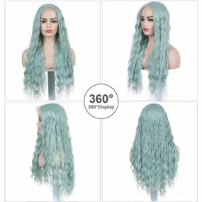 img 3 attached to Stunning Fuhsi Long Curly Wavy Green Hair Wig For Women - Colorful Lace Front Wig, Breathable And Ideal For Daily Wear, Parties Or Cosplay - Opal Green Shade, 22 Inches In Length