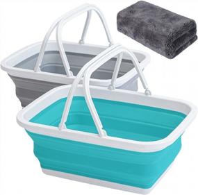 img 4 attached to Pack Of 2 AUTODECO Collapsible Sinks With Handle And Towel - 2.37 Gal / 9L Foldable Wash Basin For Easy Dishwashing, Camping, Hiking, And Home Use