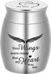 engraved memorial cremation urn for human ashes - 1.6" tall keepsake urn with "your wings were ready, but my heart was not" quote - handcrafted decorative funeral urn for sharing logo