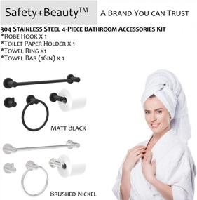 img 2 attached to Stylish & Sturdy SAFETY+BEAUTY Towel Ring Set - 2 Pack, Stainless Steel, Rust Proof, Matte Black For Bathrooms & Kitchens