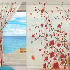 img 1 attached to 2 панельные прозрачные шторы-японские оконные шторы с рисунком вишневого цвета для домашнего декора (55X84 дюйма)