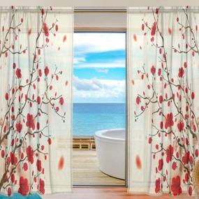 img 3 attached to 2 панельные прозрачные шторы-японские оконные шторы с рисунком вишневого цвета для домашнего декора (55X84 дюйма)