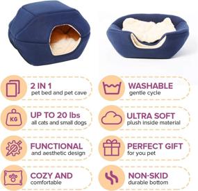 img 1 attached to 🐾 2-in-1 Premium Pet Bed and Cave: Soft-Warm Foldable Cat Bed & Small Dog Bed (18"X16"X14", Navy Blue) with Pillow