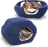 🐾 2-in-1 premium pet bed and cave: soft-warm foldable cat bed & small dog bed (18"x16"x14", navy blue) with pillow logo