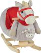 qaba grey ride-on rocking horse toy with music and soft plush fabric for children aged 18-36 months logo