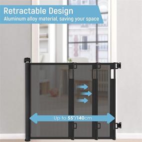 img 3 attached to 👶 Versatile Retractable Baby Gate: Stairs, Dogs, and More! 33" Tall, Expands up to 55" Wide, Mesh Safety Pet Gate for Indoor, Outdoor and Hallway Use - Black