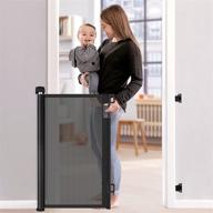 👶 versatile retractable baby gate: stairs, dogs, and more! 33" tall, expands up to 55" wide, mesh safety pet gate for indoor, outdoor and hallway use - black логотип