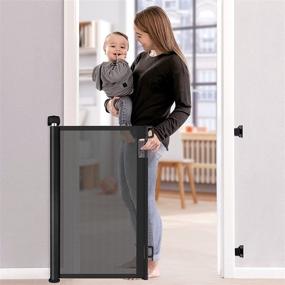 img 4 attached to 👶 Versatile Retractable Baby Gate: Stairs, Dogs, and More! 33" Tall, Expands up to 55" Wide, Mesh Safety Pet Gate for Indoor, Outdoor and Hallway Use - Black