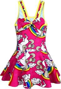 img 3 attached to 🌈 KuKiee Girls Rainbow Unicorn Swimsuit: One Piece with Stars Print - Trendy Swimwear Bathing Suit