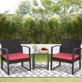 img 3 attached to Furnimy 3-Piece Resin Patio Set With PE Rattan Furniture, Ideal For Outdoor Conversation And Dining