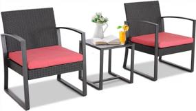 img 4 attached to Furnimy 3-Piece Resin Patio Set With PE Rattan Furniture, Ideal For Outdoor Conversation And Dining