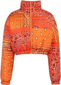 img 3 attached to Women'S Quilted Puffer Crop Down Jacket Coat With Paisley Design And Stand Collar - CHARTOU