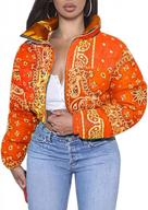 women's quilted puffer crop down jacket coat with paisley design and stand collar - chartou logo