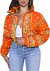 img 4 attached to Women'S Quilted Puffer Crop Down Jacket Coat With Paisley Design And Stand Collar - CHARTOU