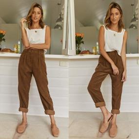 img 3 attached to Casual High Waisted Corduroy Pants for Women 👖 - Loose Fit Straight Leg Trousers with Pockets by EVALESS