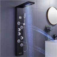 rovate 6-in-1 led black shower panel tower system with lcd temperature display, multi-function black shower tower with 4 powerful body jets and 3 modes handheld, tub spout, and shower massage panel logo